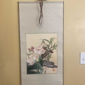 Chinese hanging scroll bird and flowers scenery.